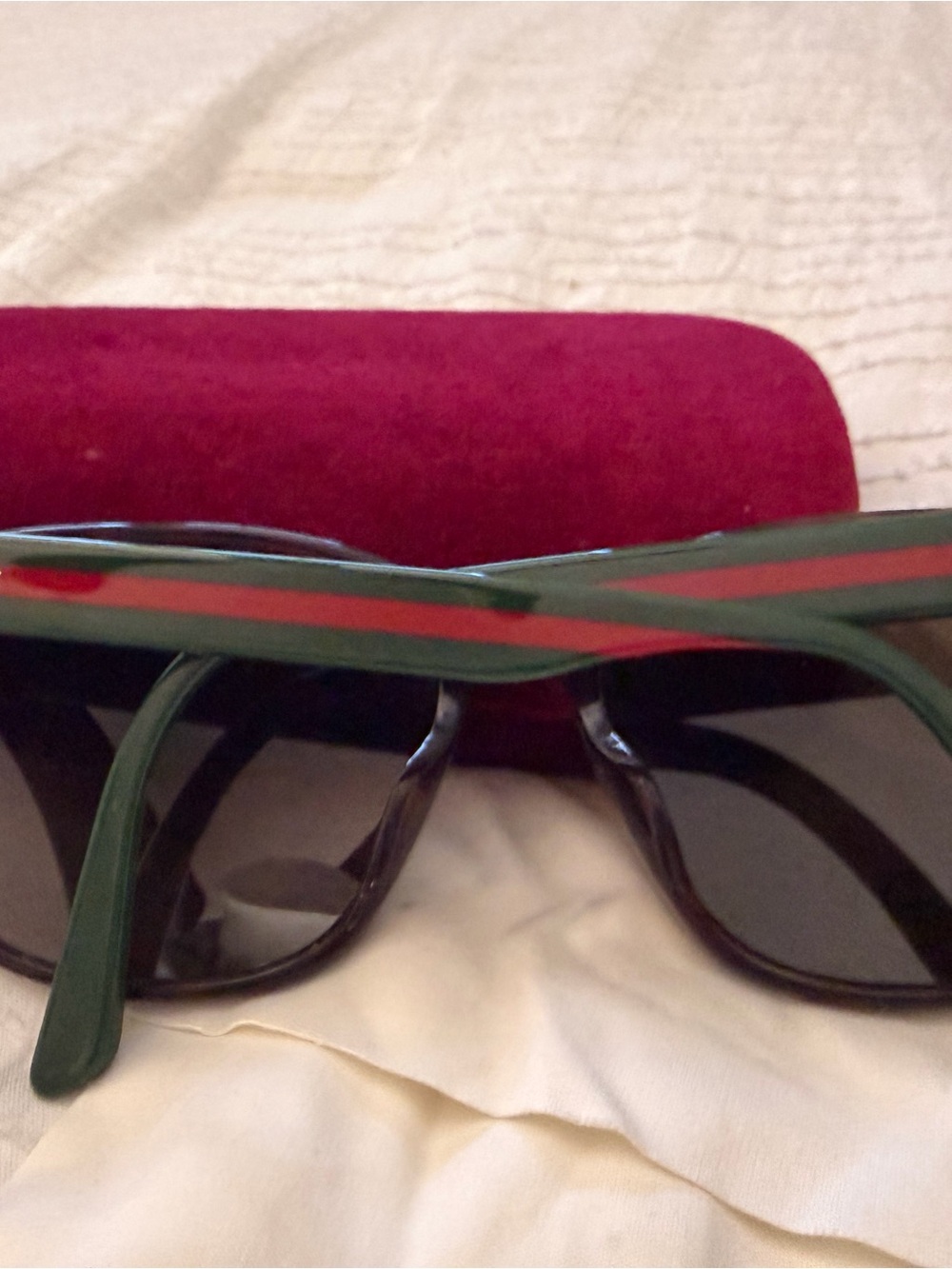 Gucci Green and Red Stripe Women's Sunglasses with Burgundy Case